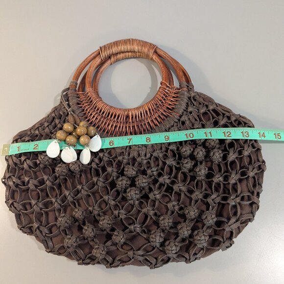 Coldwater Creek Brown Faux Leather Knotted Purse with Wicker Handles - Picture 1 of 8